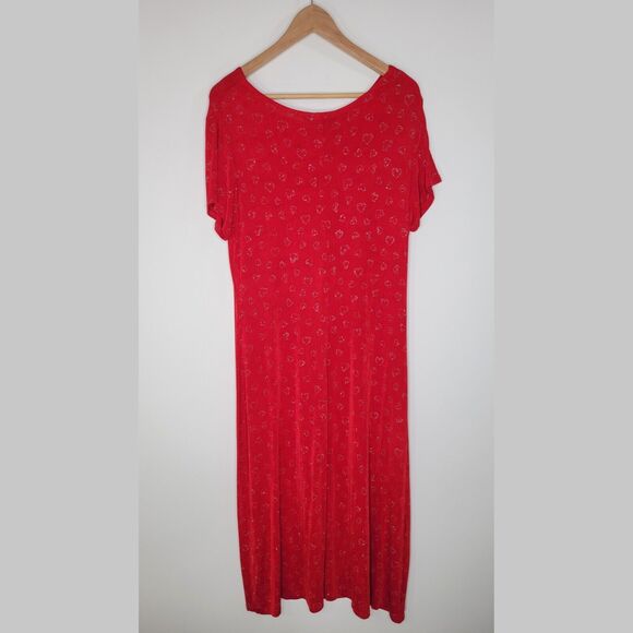 Vintage MOLLY MALLOY Slinky Red Heart Print Midi Dress Size L Valentine Sparkly - Picture 5 of 9